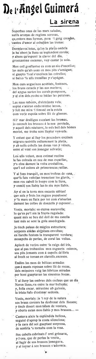 Facsímil del poema original de Àngel Guimerà