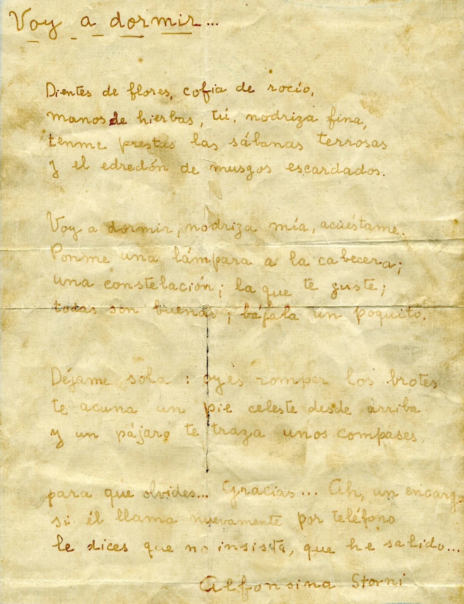 Facsímil del poema original de Alfonsina Storni